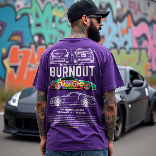 Burnout Premium Purple Oversized Typography Back Printed T-shirt