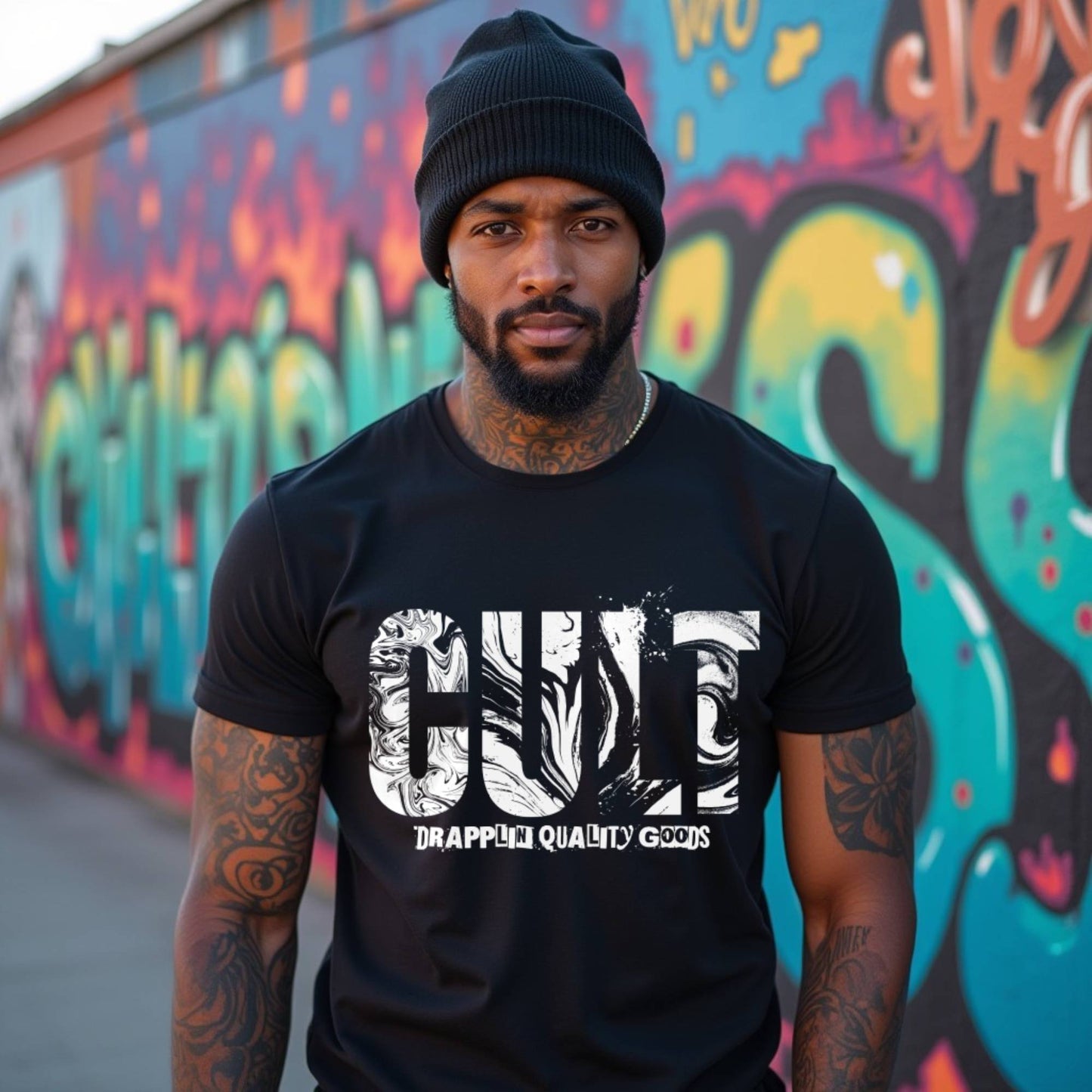 Cult Premium Black Crew Neck Graphic Printed T-shirt