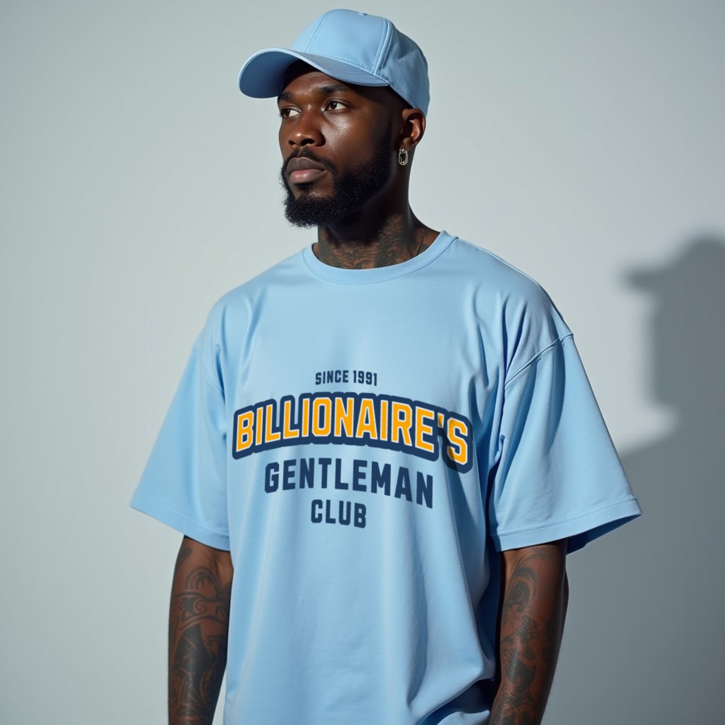 Billionaire Premium Baby Blue Oversized Typography T-shirt
