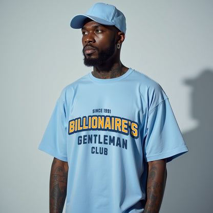 Billionaire Premium Baby Blue Oversized Typography T-shirt