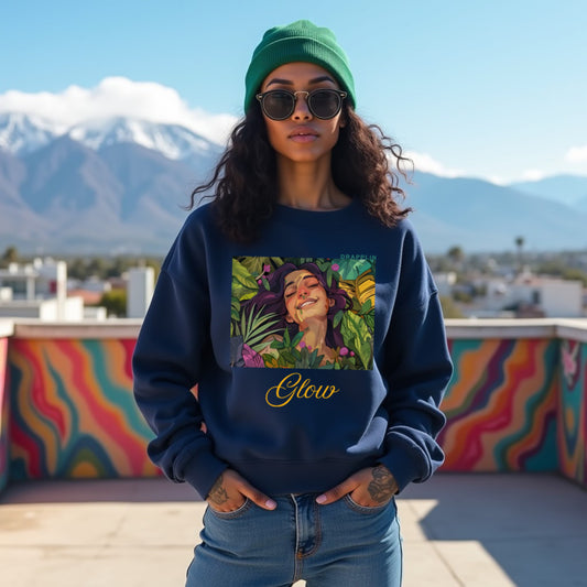 Glow Navy Blue Woman Regular Typographic Printed Sweatshirt