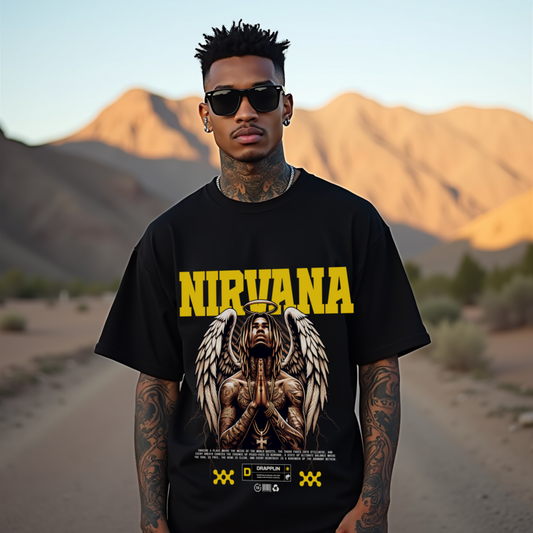 Nirvana Premium Black Oversized Typography T-shirt