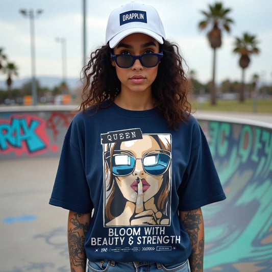 Beauty And Strength Premium Navy Blue Woman Oversized Printed T-shirt