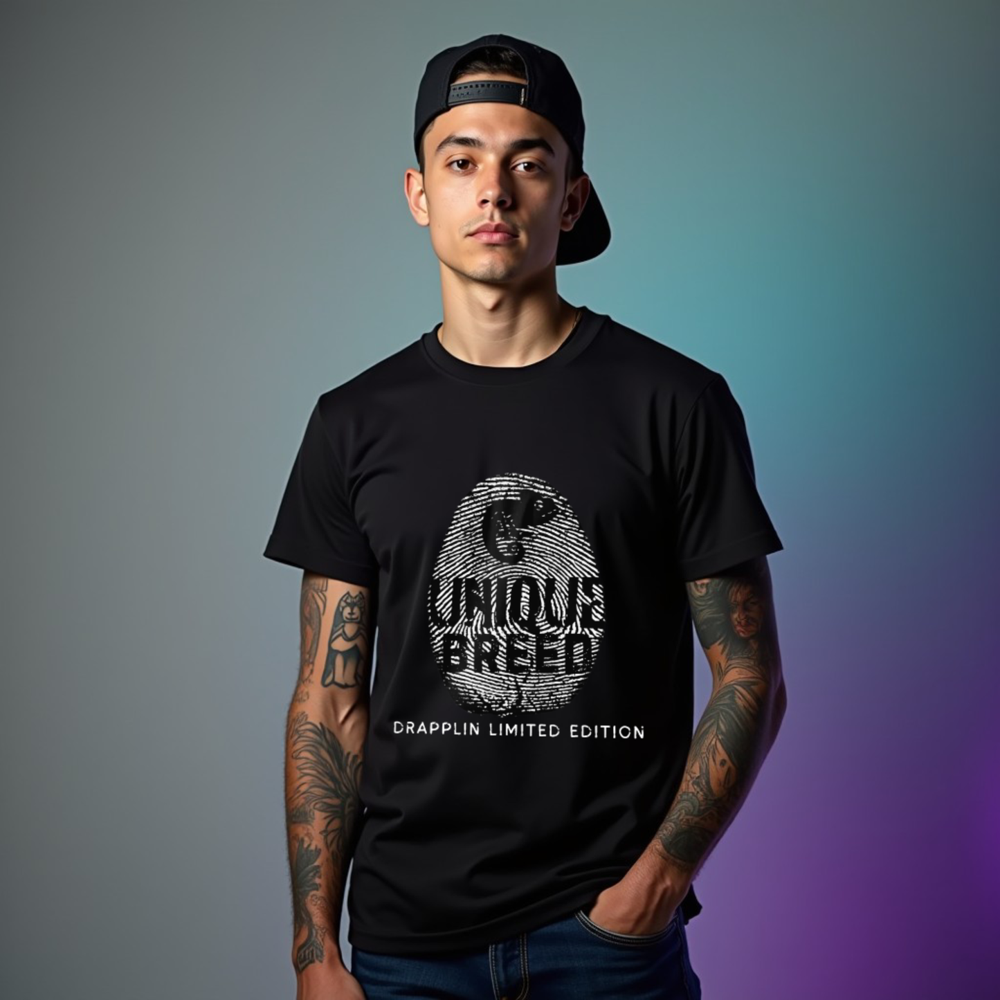 Unique Breed Black Crew Neck Graphic Printed T-shirt