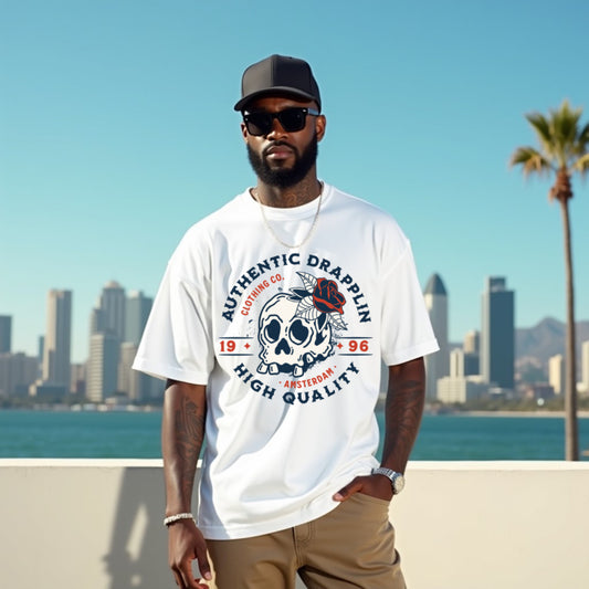 Drapplin Authentic Premium White Oversized Printed T-shirt