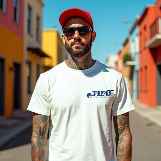 Drapplin Logo White Crew Neck Embroidered T-shirt