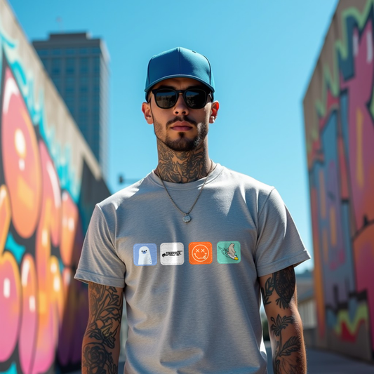 Drapplin Boxes Grey Mélange Crew Neck Graphic Printed T-shirt