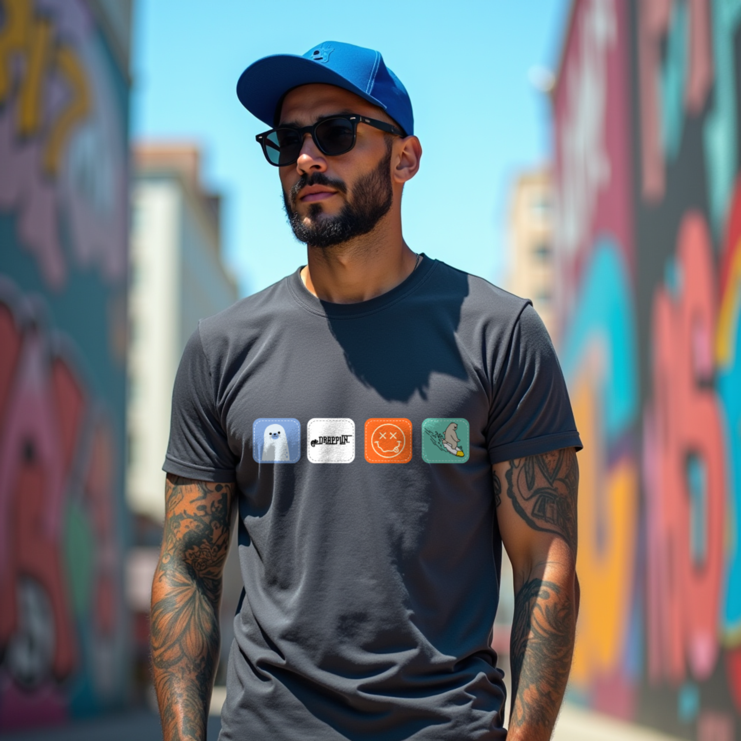 Drapplin Boxes Steel Grey Crew Neck Graphic Printed T-shirt