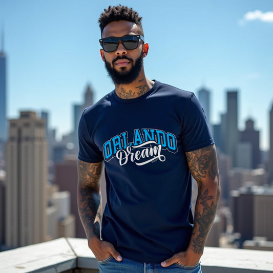 Orlando Navy Blue Crew Neck Graphic Printed T-shirt