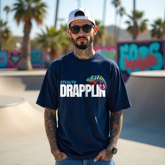 Stealth Premium Navy Blue Oversized Typography Printed T-shirt