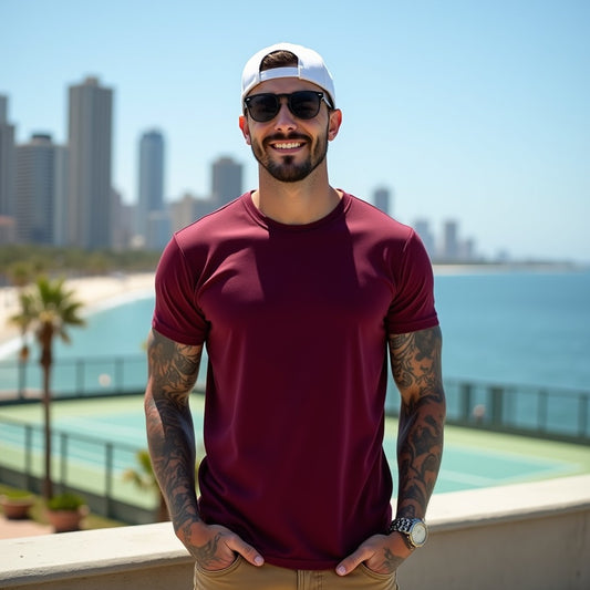 Premium Maroon Regular Crew Neck Solid Plain T-shirt