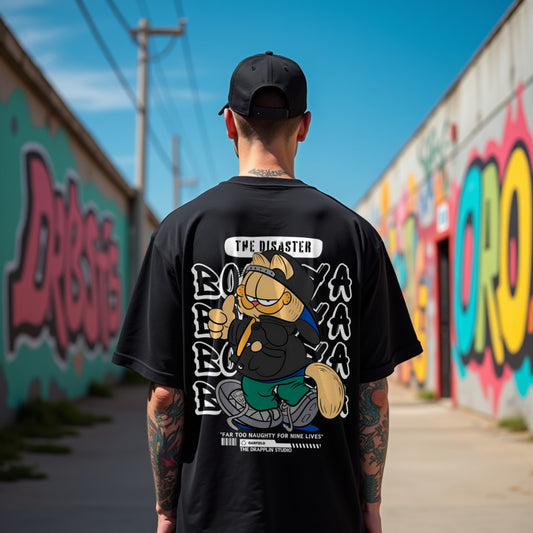 Garfield Premium Black Oversized Typography Back Printed T-shirt