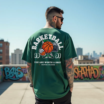 Basketball Premium Forest Green Oversized Typography Back Printed T-shirt