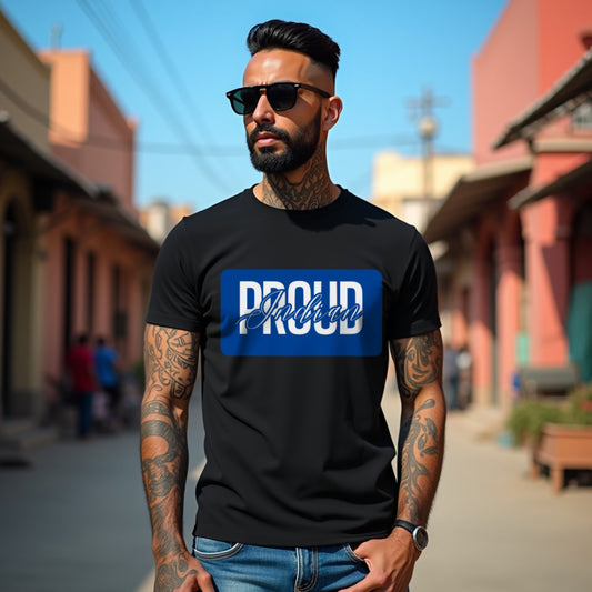 Proud Indian Black Crew Neck Graphic Printed T-shirt