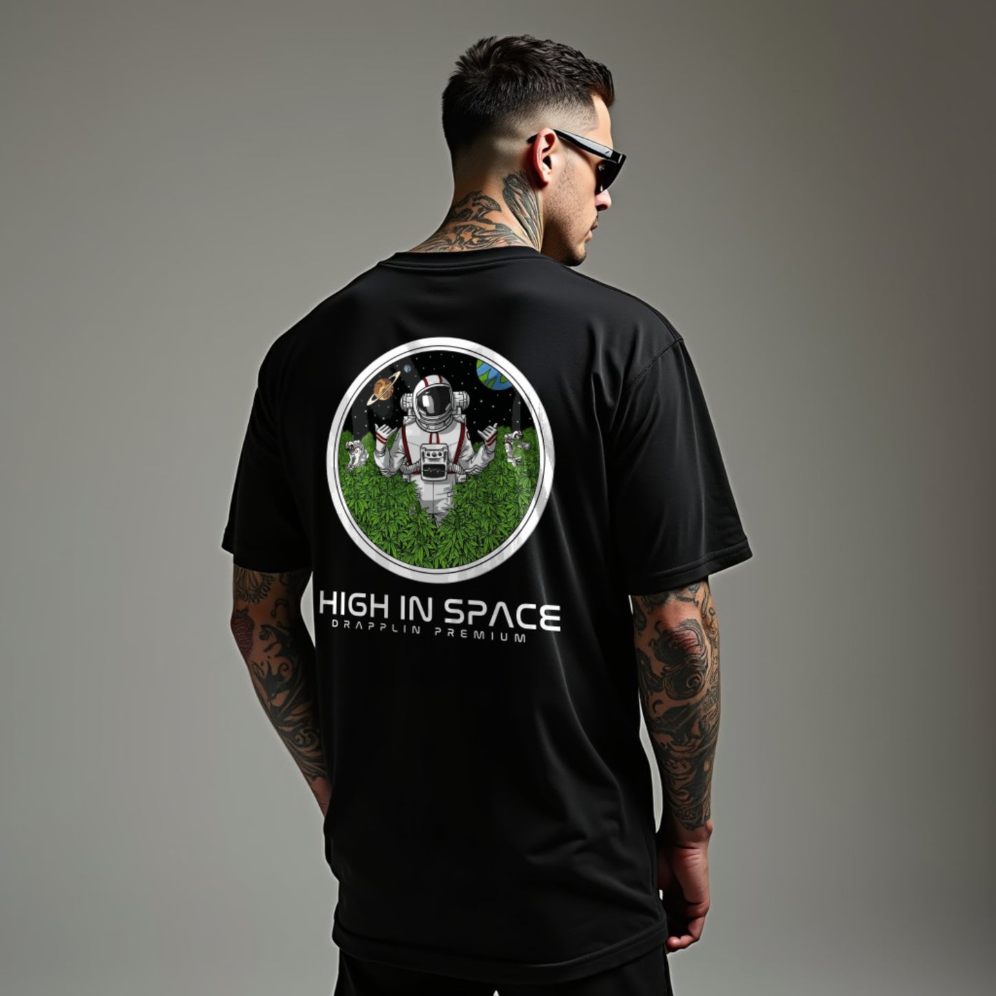 Space Premium Black Oversized Typography Back Printed T-shirt