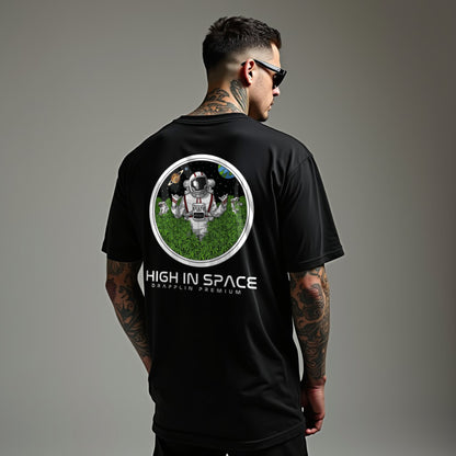 Space Premium Black Oversized Typography Back Printed T-shirt