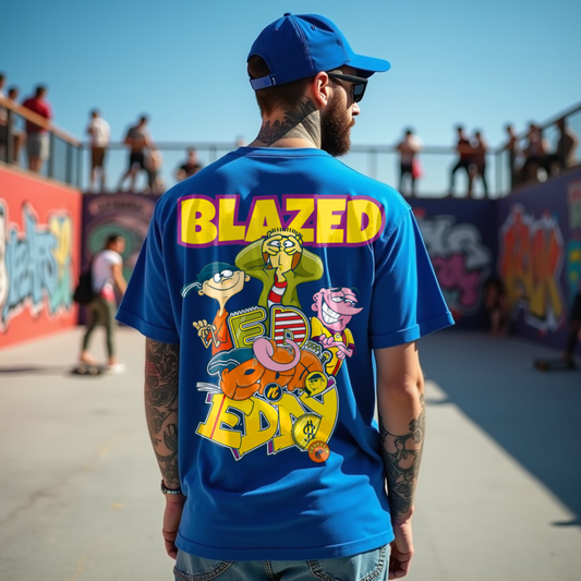Blazed Premium Royal Blue Oversized Typography Back Printed T-shirt