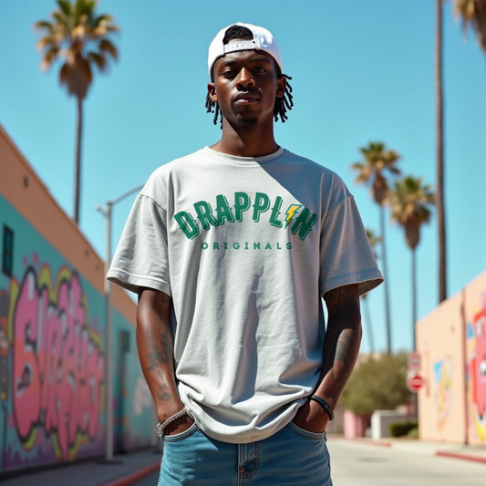 Drapplin Signature Grey Mélange Oversized Unisex Typography Printed T-shirt