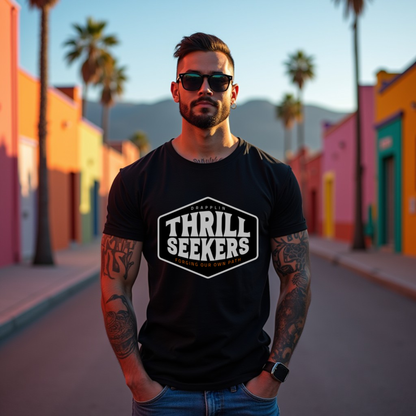 Thrill Seekers Black Crew Neck Graphic Printed T-shirt