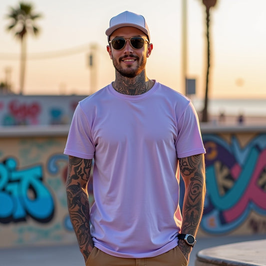 Premium Lavender Regular Crew Neck Solid Plain T-shirt