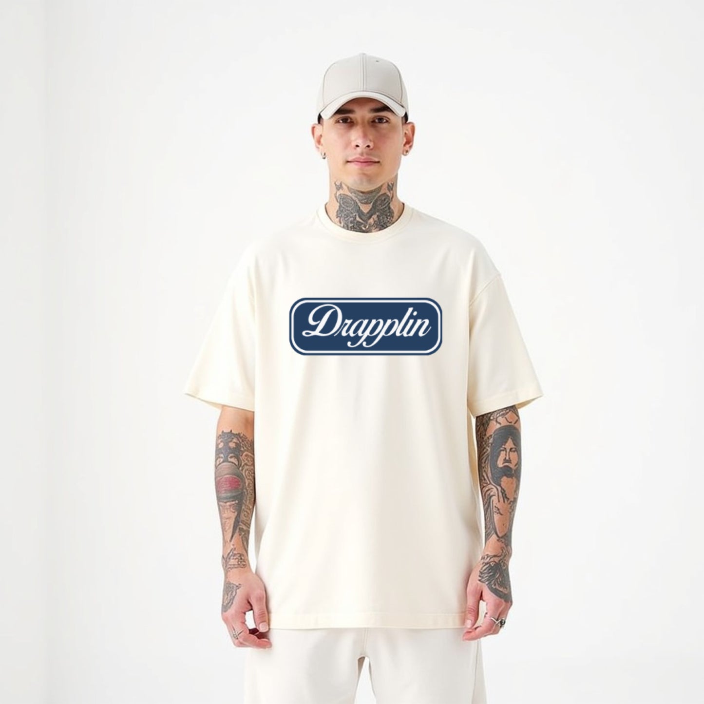 Drapplin Unisex Off White Premium Oversized Printed T-shirt