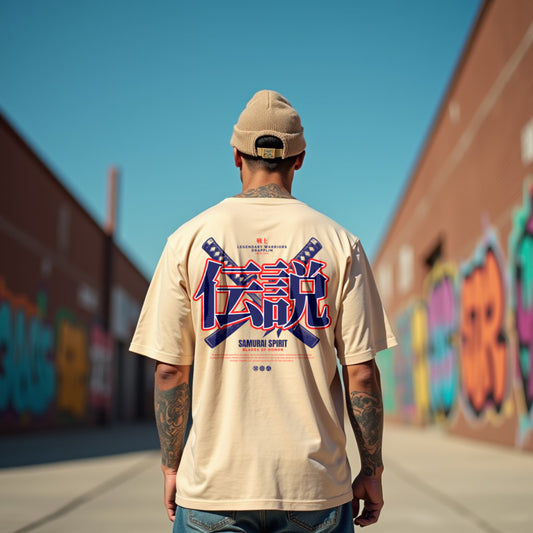 Samurai Premium Beige Oversized Typography Back Printed T-shirt