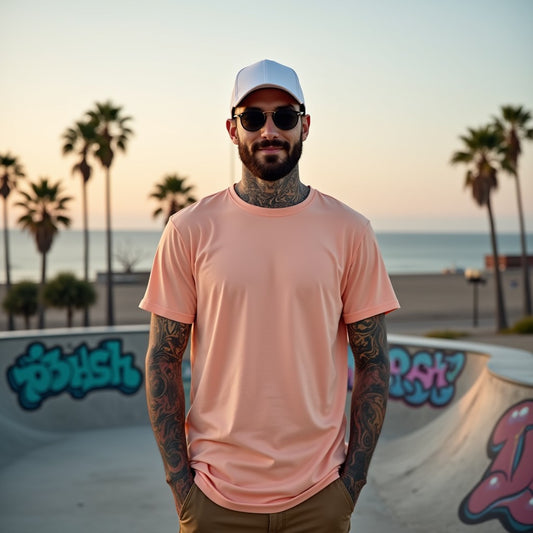 Premium Peach Regular Crew Neck Solid Plain T-shirt