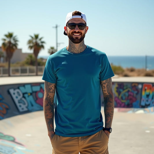 Premium Petrol Blue Regular Crew Neck Solid Plain T-shirt