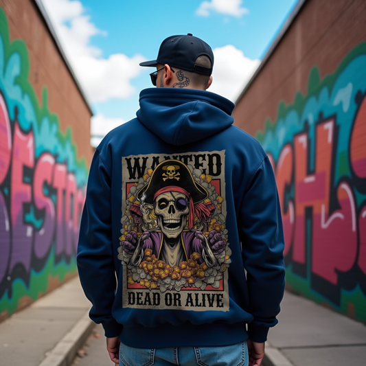 Pirates Navy Blue Regular Back Typographic Printed Hoodie
