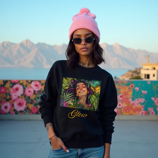 Glow Black Woman Regular Typographic Printed Sweatshirt