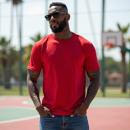 Premium Red Regular Crew Neck Solid Plain T-shirt