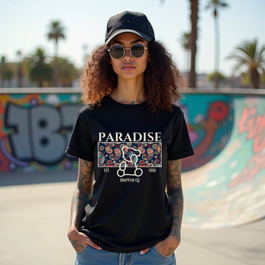 Paradise Woman Black Relaxed Fit Printed T-shirt