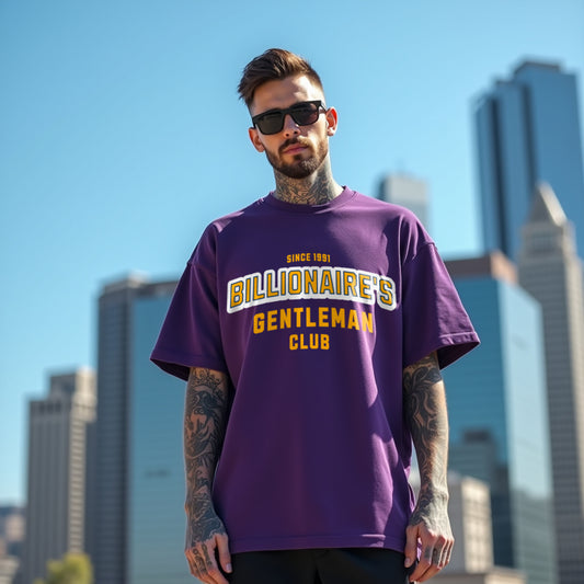 Billionaire Premium Purple Oversized Typography T-shirt