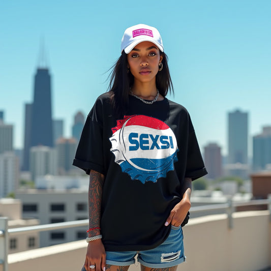 Sexsi Premium Woman Black Oversized Printed T-shirt