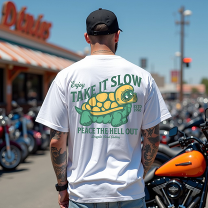 Take It Slow White Oversized Typography Back Printed T-shirt