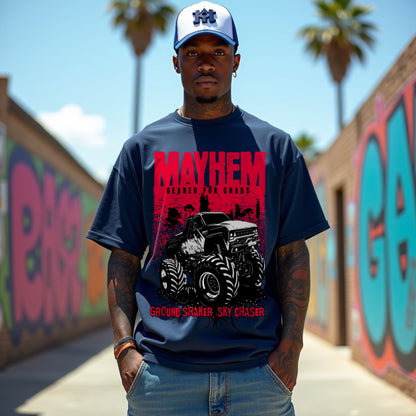 Mayhem Premium Navy Blue Oversized Printed T-shirt