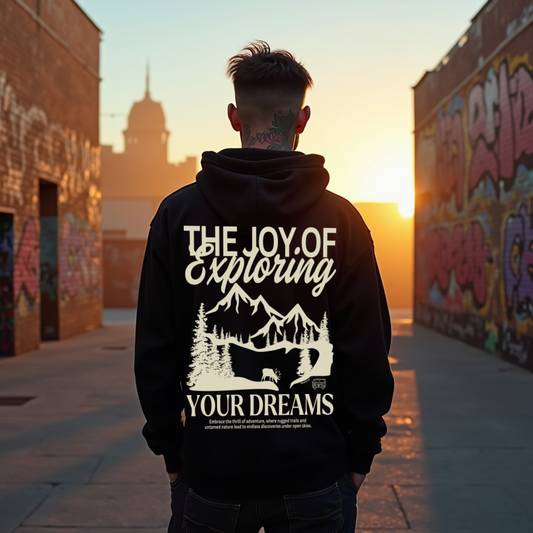 Exploring Black Regular Back Typographic Printed Hoodie