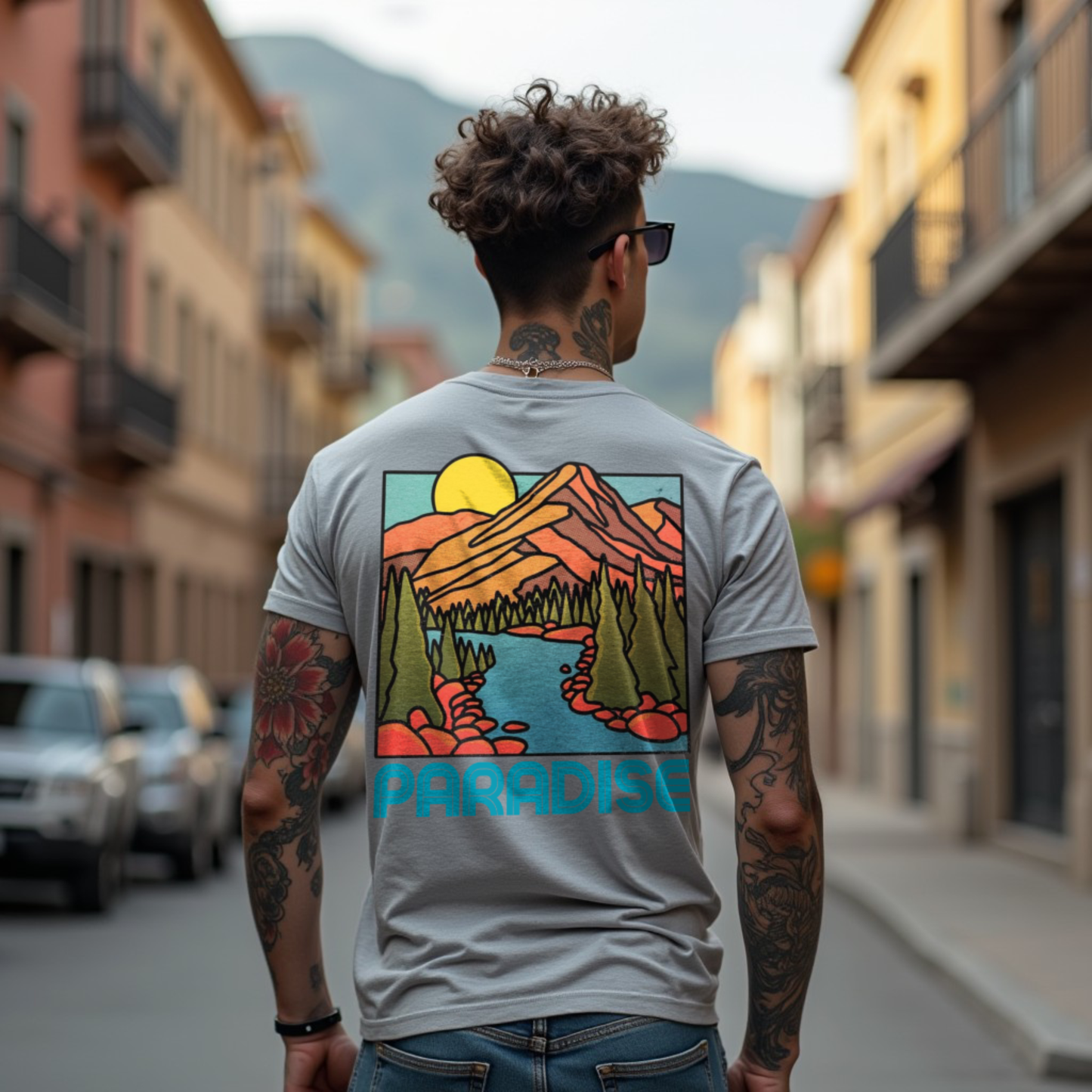 Paradise Grey Mélange Premium Crew Neck Back Graphic Printed T-shirt