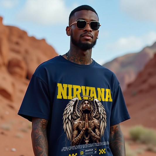 Nirvana Premium Navy Blue Oversized Typography T-shirt