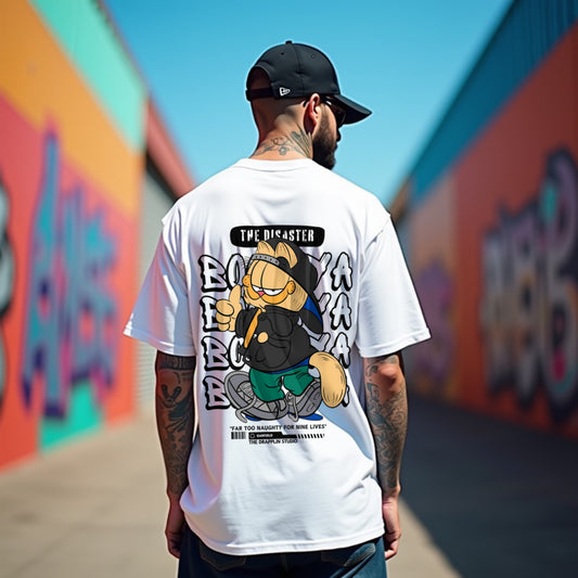 Garfield Premium White Oversized Typography Back Printed T-shirt