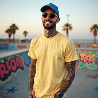 Premium Yellow Regular Crew Neck Solid Plain T-shirt