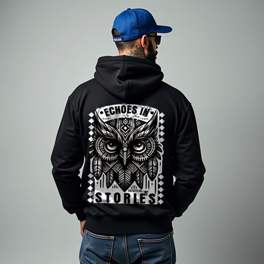 Echoes Black Regular Back Typographic Printed Hoodie