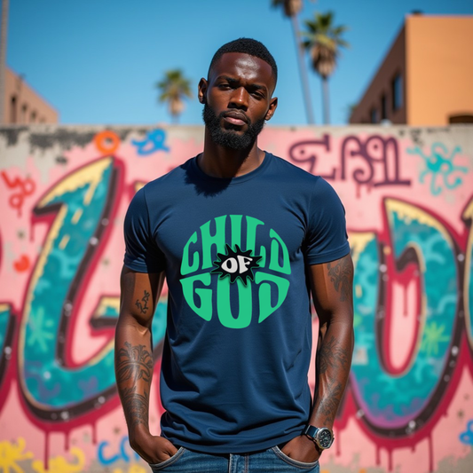 Child Of God Navy Blue Crew Neck Graphic Printed T-shirt