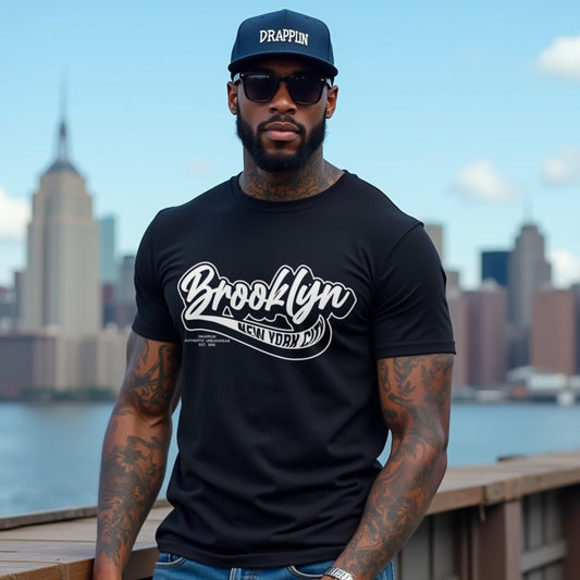 Brooklyn Black Typographic Crew Neck Graphic Printed T-shirt
