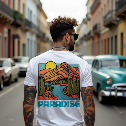 Paradise White Premium Crew Neck Back Graphic Printed T-shirt