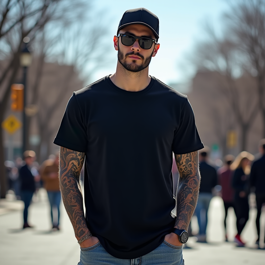 Premium Black Regular Crew Neck Solid Plain T-shirt
