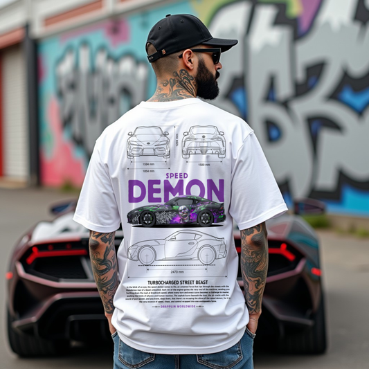 Demon Premium White Oversized Typography Back Printed T-shirt