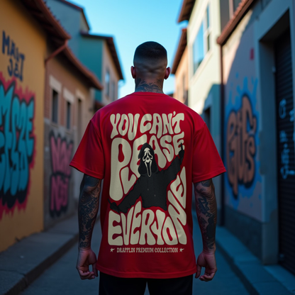Can't Please Everyone Premium Red Oversized Typography Back Printed T-shirt