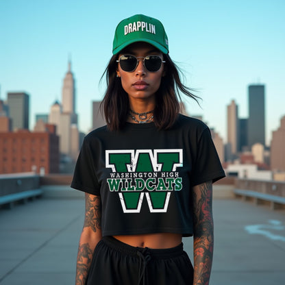 Women's Wildcats Black Graphic Printed Crop Top T-shirt