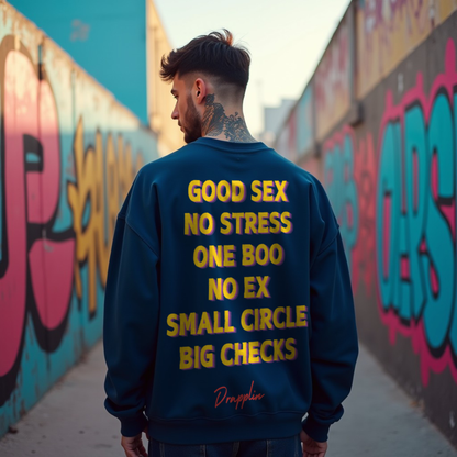 No Stress Navy Blue Oversized Back Typographic Printed Sweatshirt